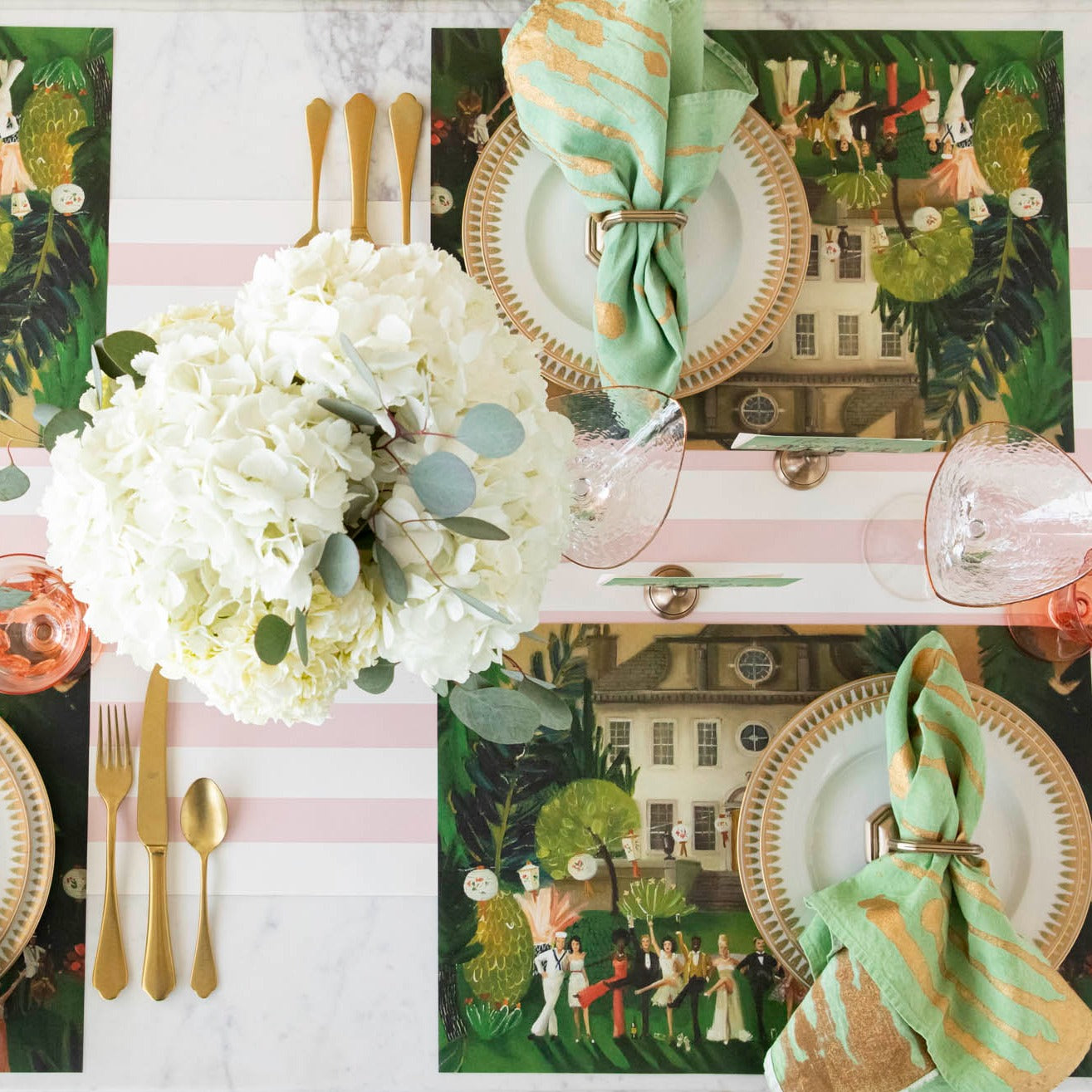A gorgeous table setting for four featuring a High Kick Placemat under each plate.
