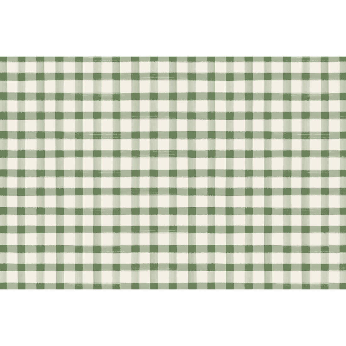 A painted gingham grid check pattern made of pale green lines intersecting at deep green squares, on a white background.