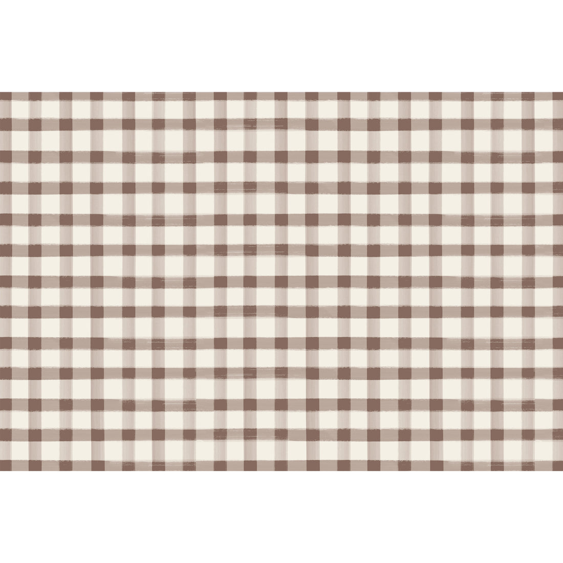 A painted gingham grid check pattern made of muted brown lines intersecting at medium brown squares, on a white background.