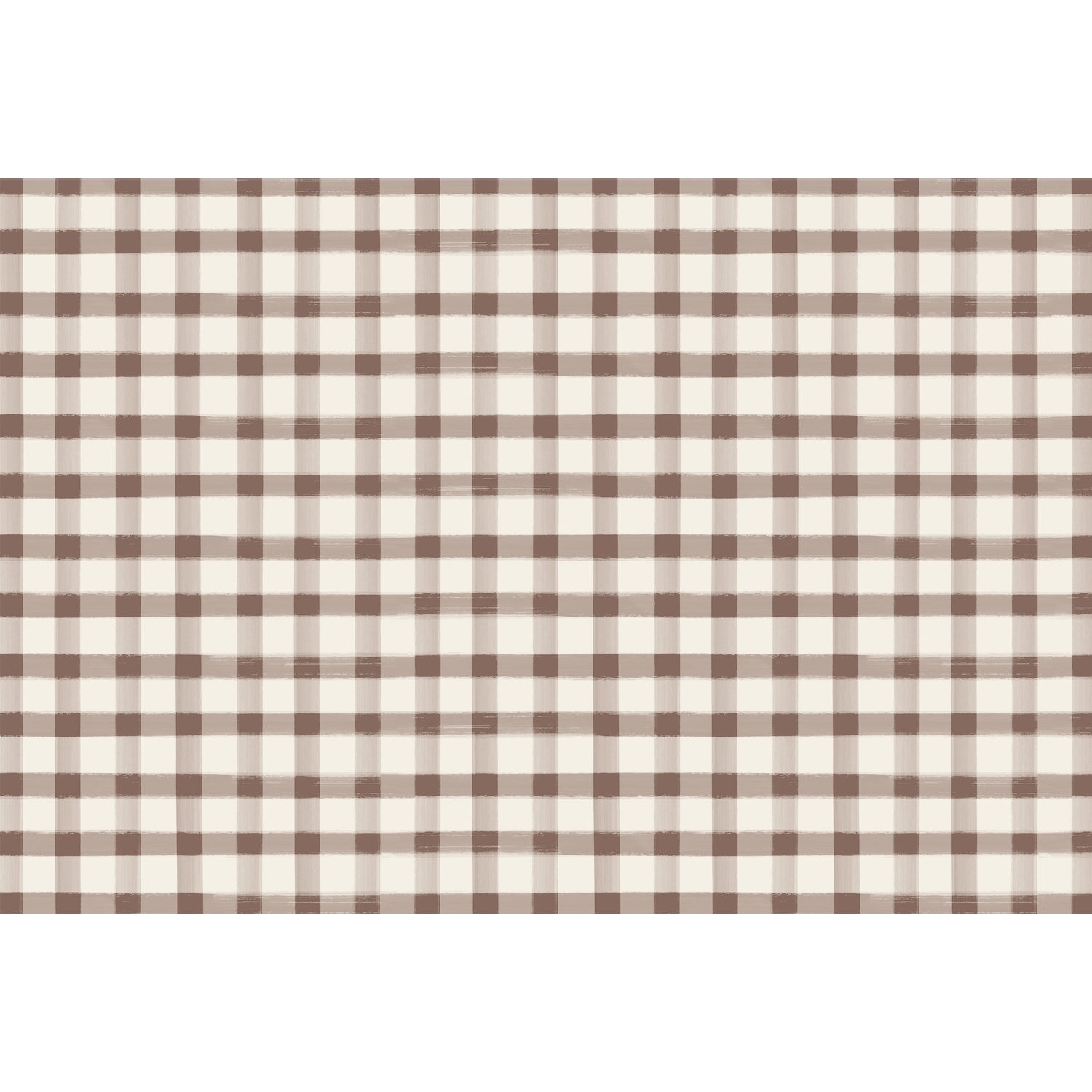 A painted gingham grid check pattern made of muted brown lines intersecting at medium brown squares, on a white background.