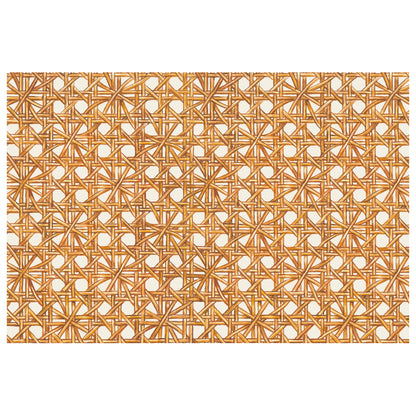 An illustrated pattern of tan rattan strands woven together intricately over a white background. 