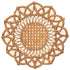 A round die-cut illustration of tan rattan woven in a radial design with a tight weave in the center, and thick interlocking ropes around the edge.