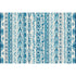 A pattern of vertical bands containing intricate and unique repeating designs, in a lovely indigo color over white.
