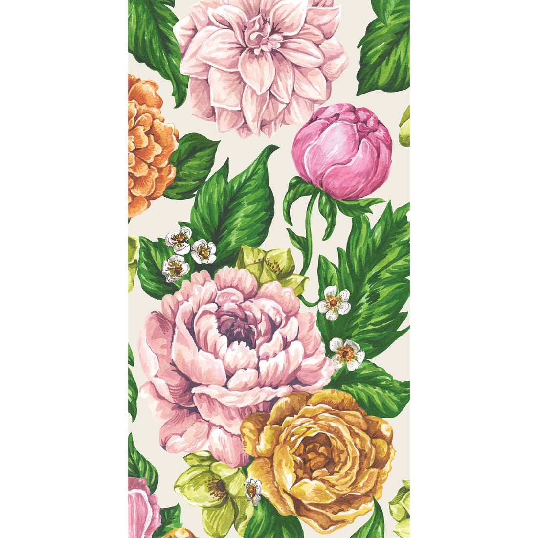 The Garden Derby Guest Napkin featuring colorful, hand-drawn flowers.