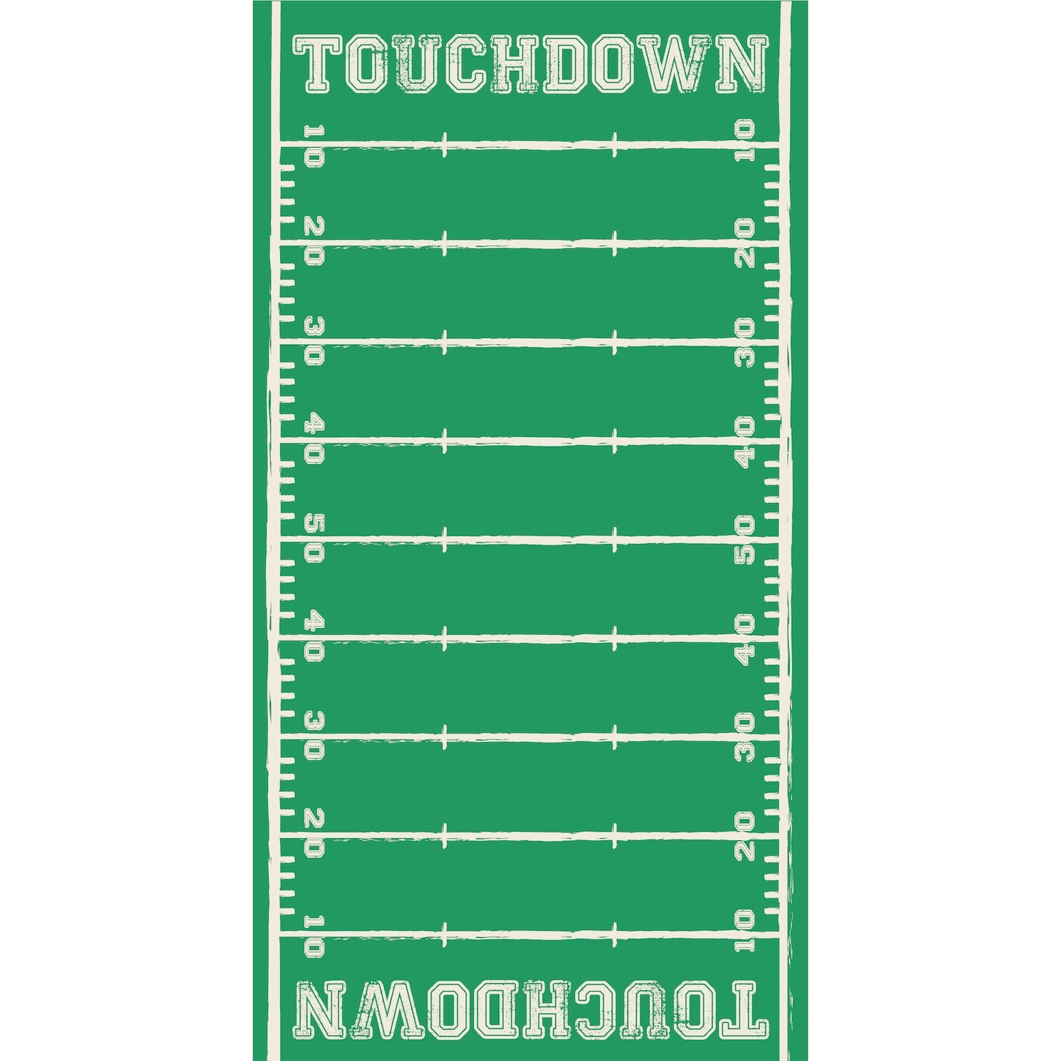 Touchdown Guest Napkin illustrated to look a like a football field with yard lines and &quot;TOUCHDOWN&quot; at the ends of both napkins.