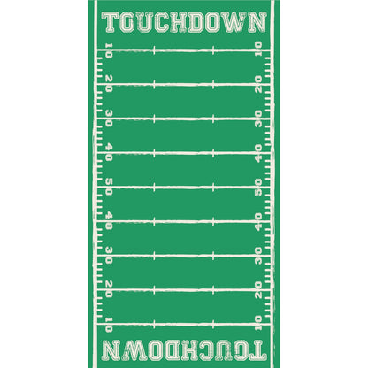 Touchdown Guest Napkin illustrated to look a like a football field with yard lines and &quot;TOUCHDOWN&quot; at the ends of both napkins.