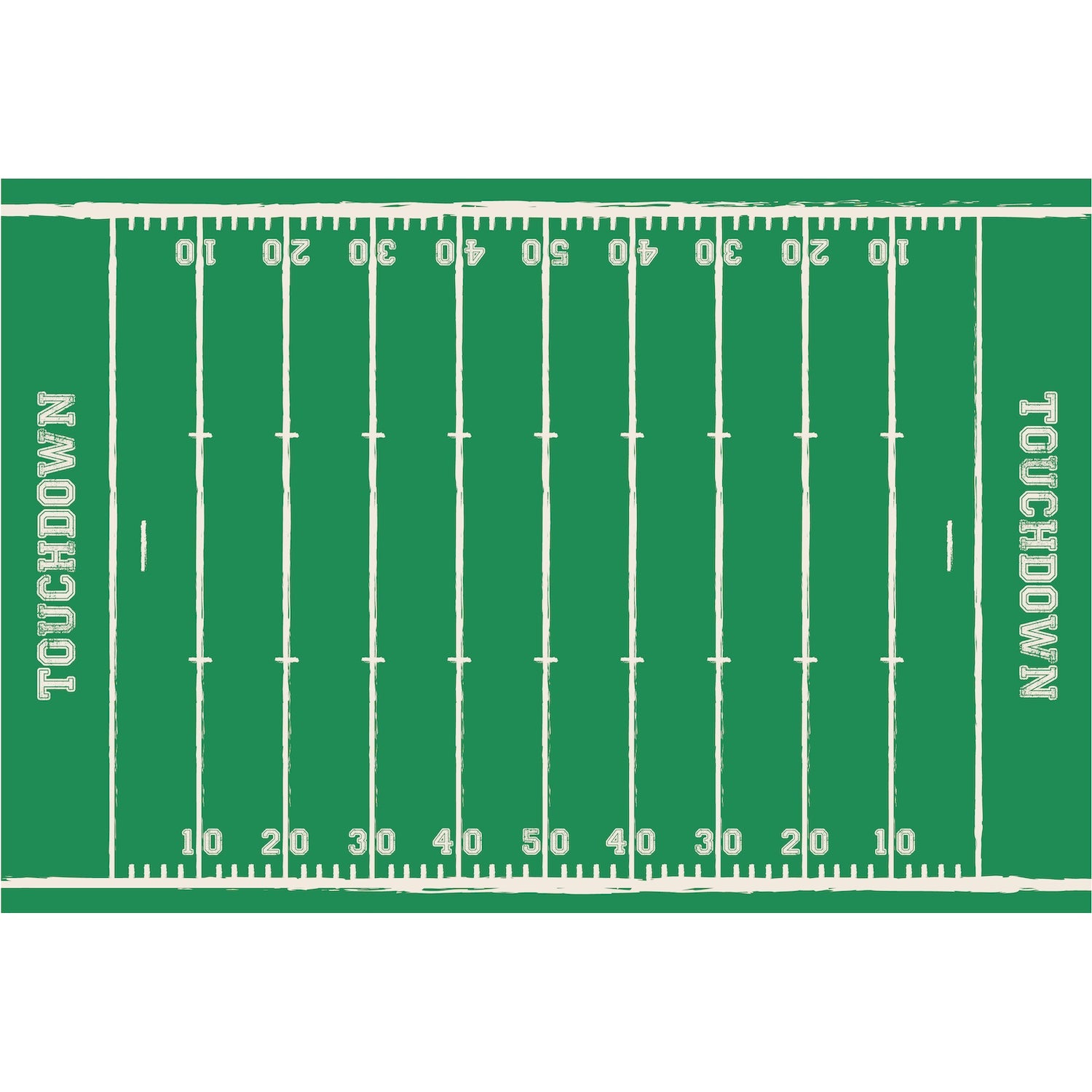 Touchdown Placemat illustrated to look like a football field with yard lines and &quot;Touchdown&quot; at the end of each side.