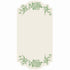 A white rectangular die-cut card featuring a green vintage Burleigh-style floral and bird design along the top and bottom edges.