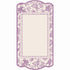 A die-cut rectangular card framed by a lilac purple vintage Burleigh-style design of birds, flowers and filagree. The center is a blank white rectangle for personalization.