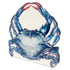 An illustrated, die-cut, freestanding place card featuring a painterly blue crab with red claws on a white background, with an open white space between the claws.