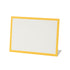 A free-standing, rectangular white table card with a simple golden yellow frame around the edges.