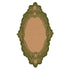 A die-cut, scalloped kraft paper table accent with an ornate, French toile-style design in green around the edges.