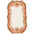 A white, die-cut rectangular card framed by an ornate floral design in orange linework surrounding a blank white center rectangle for personalization.