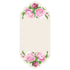 A rectangular card with scalloped top and bottom edges featuring illustrated pink peony blooms with green leaves adorning the top and bottom edges, leaving ample white space in the middle for personalization.