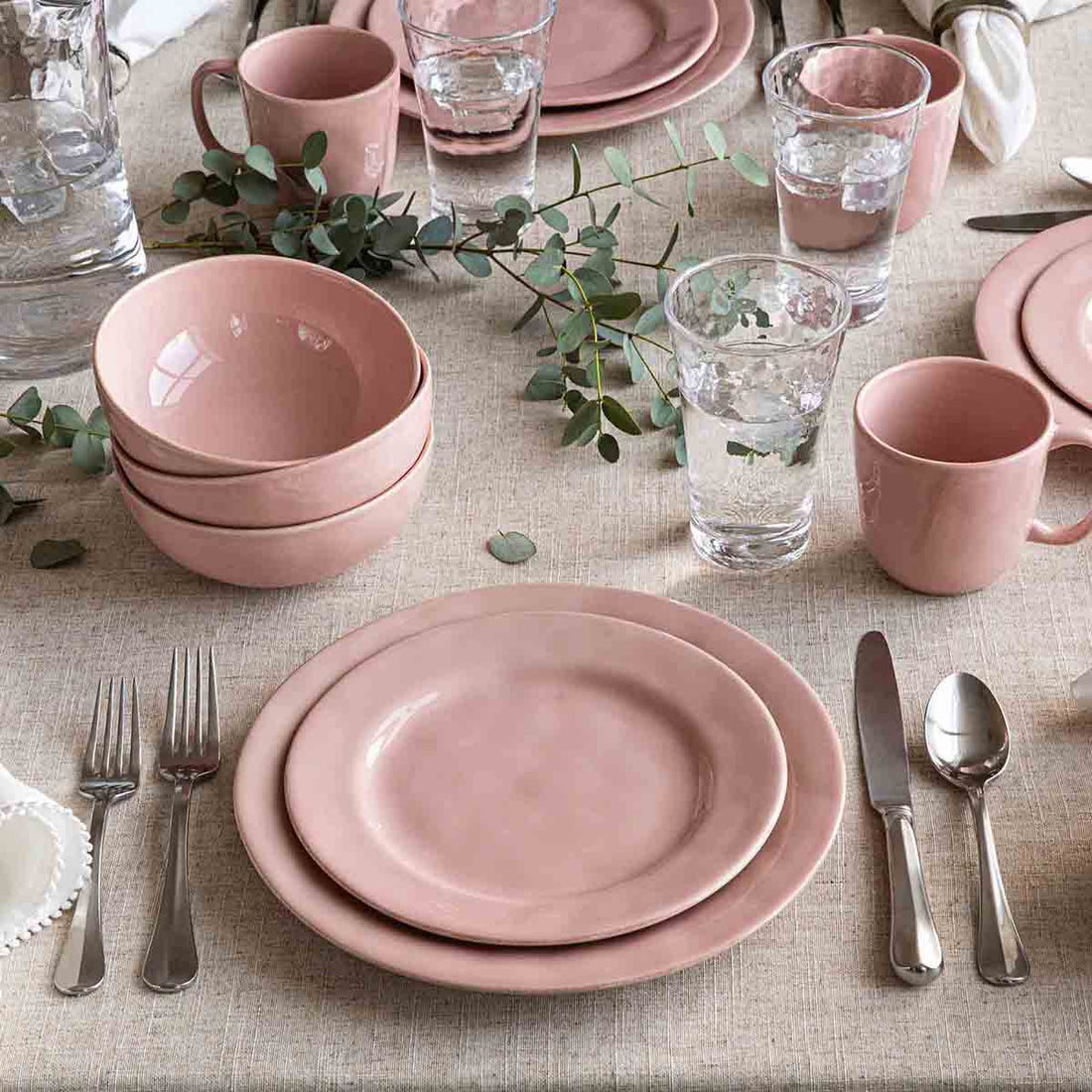 Table set with Juliska Puro Dinnerware in Blush. 