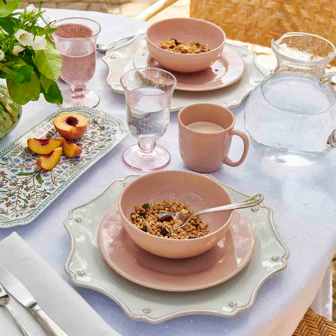 Table set with Juliska Puro Dinnerware in Blush. 