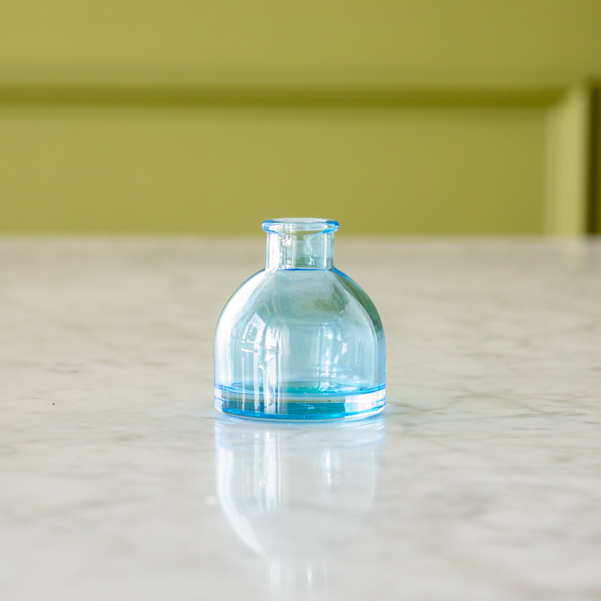 Round Sky Blue Jewel Tone Glass Bud Vase.