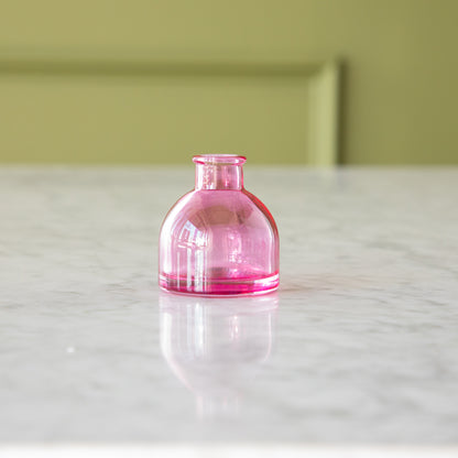 Round Light Pink Jewel Tone Glass Bud Vase.