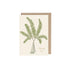 Fern 4 (Missing You) Greeting Card featuring artwork by Laura Stoddart of a woman holding a giant fern and gold text that reads "Missing You" and a kraft envelope behind.