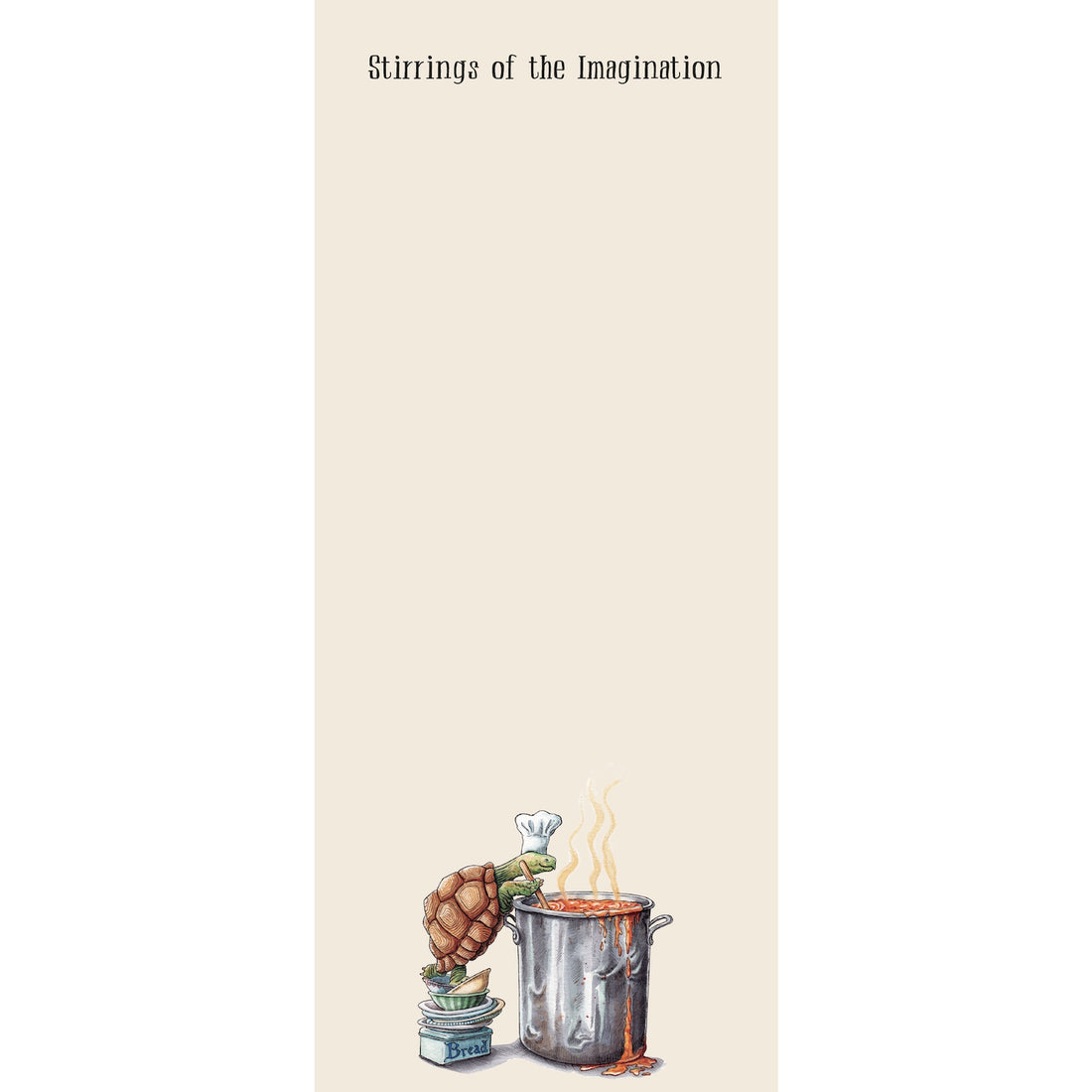 A rectangular cream notepad featuring a whimsical illustration of a turtle in a chef&