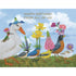 A greeting card featuring a charming illustration of a parade of various birds walking over grass wearing colorful flowers as hats, with a blue sky background and gold foil text that reads "HAPPY BIRTHDAY FROM ALL OF US!"