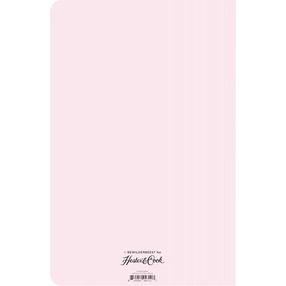 The back cover of the notebook is light pink with the Hester &amp; Cook logo printed at the bottom. 