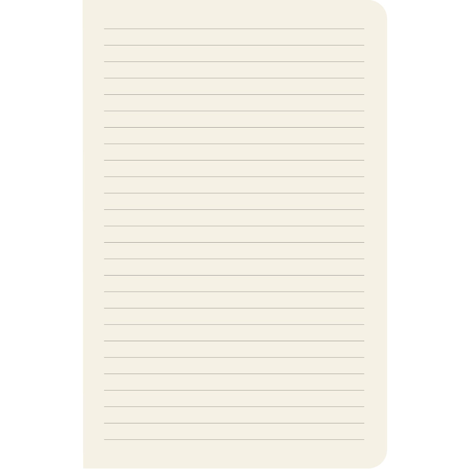 An inner page of the Lisette vs. Skunk Notebook, featuring horizontal lines on cream paper.