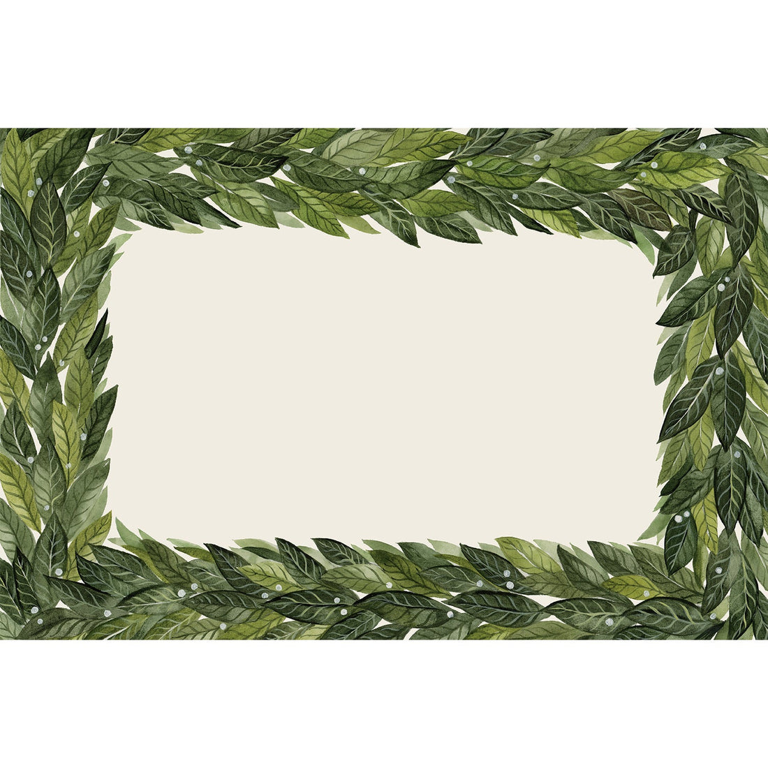 A Laurel Personalized Monogram Placemat with green leaves on a white background by Hester &amp; Cook.