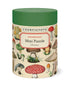The front of the Mushroom Mini Puzzle box with vintage illustrations of mushrooms on a cream background with a green top.