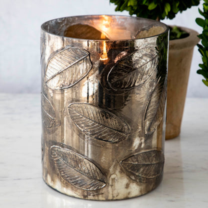 Embossed Mercury Glass Candle Holder with Leaves