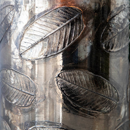 Embossed Mercury Glass Candle Holder with Leaves
