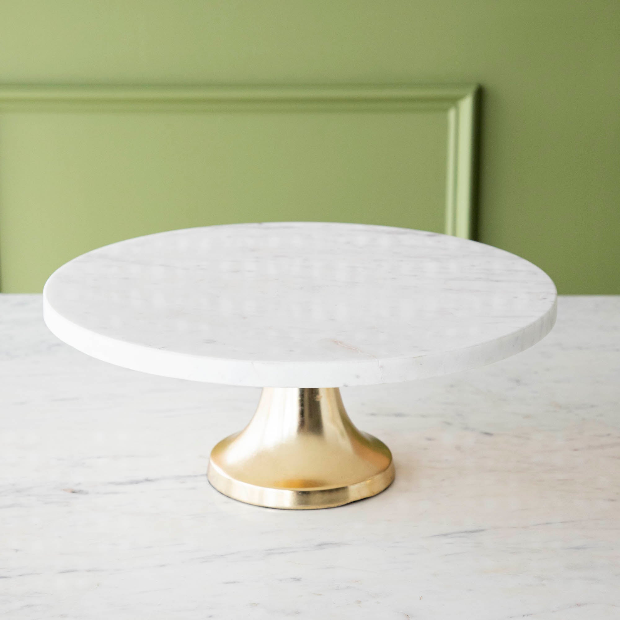 Marble Cake Plate with Antique Brass Base