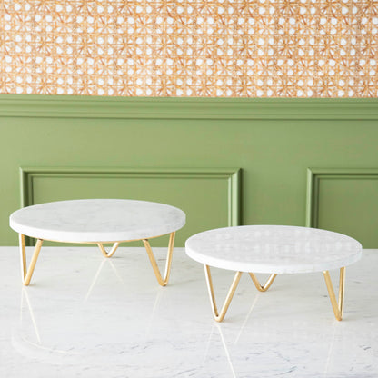 Marble &amp; Brass V-Base Trivet/Cake Plate
