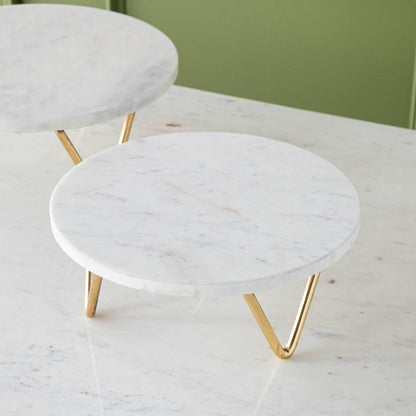 Marble &amp; Brass V-Base Trivet/Cake Plate