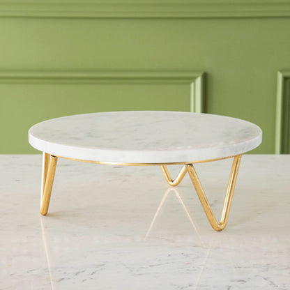 Marble &amp; Brass V-Base Trivet/Cake Plate