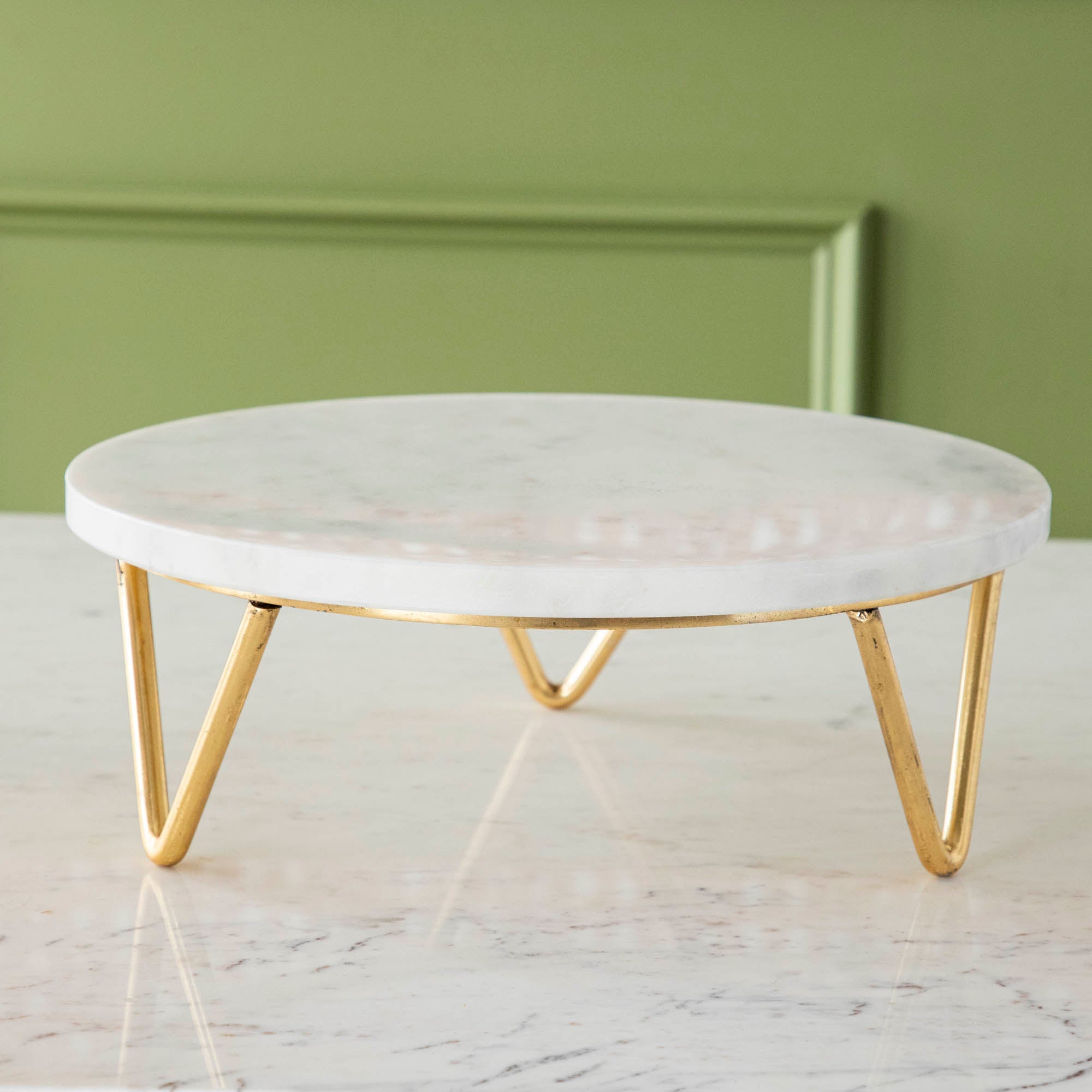 Marble &amp; Brass V-Base Trivet/Cake Plate