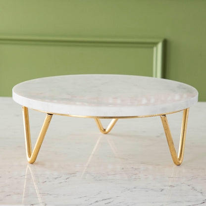 Marble &amp; Brass V-Base Trivet/Cake Plate