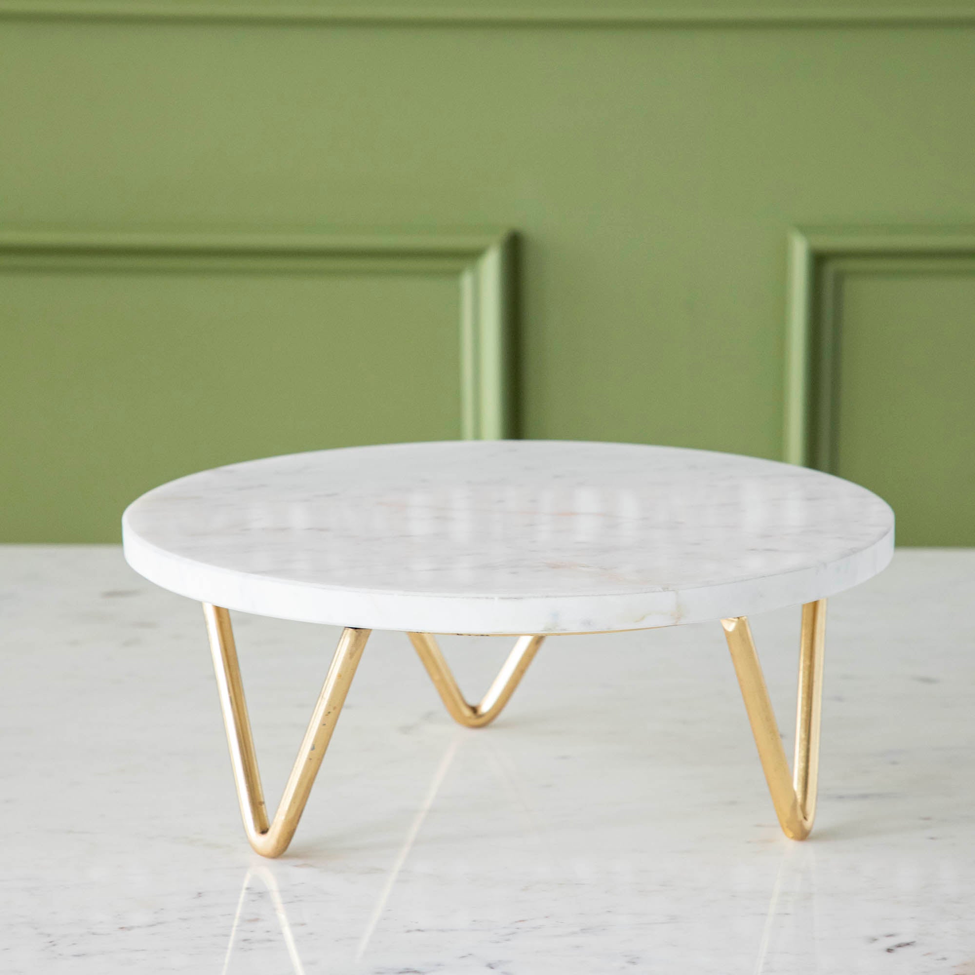 Marble &amp; Brass V-Base Trivet/Cake Plate
