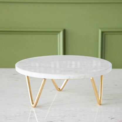 Marble &amp; Brass V-Base Trivet/Cake Plate