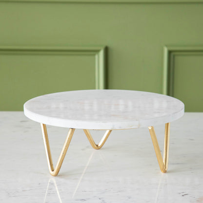 Marble &amp; Brass V-Base Trivet/Cake Plate