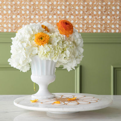 A White Marble Lazy Susan, 15&quot; Diameter with strawberries on it, perfect for your appetizer display.