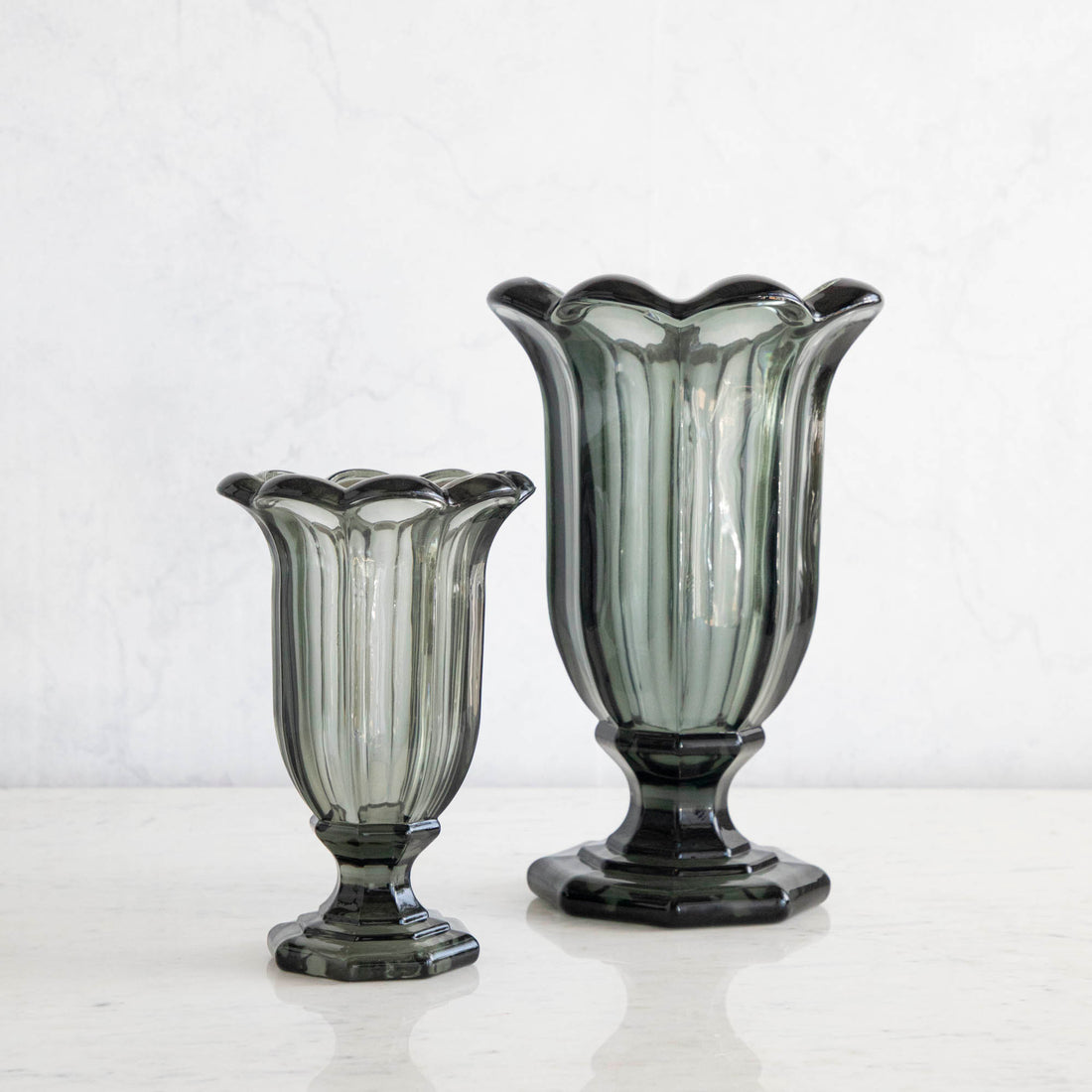 Smoke Glass Fluted Vase