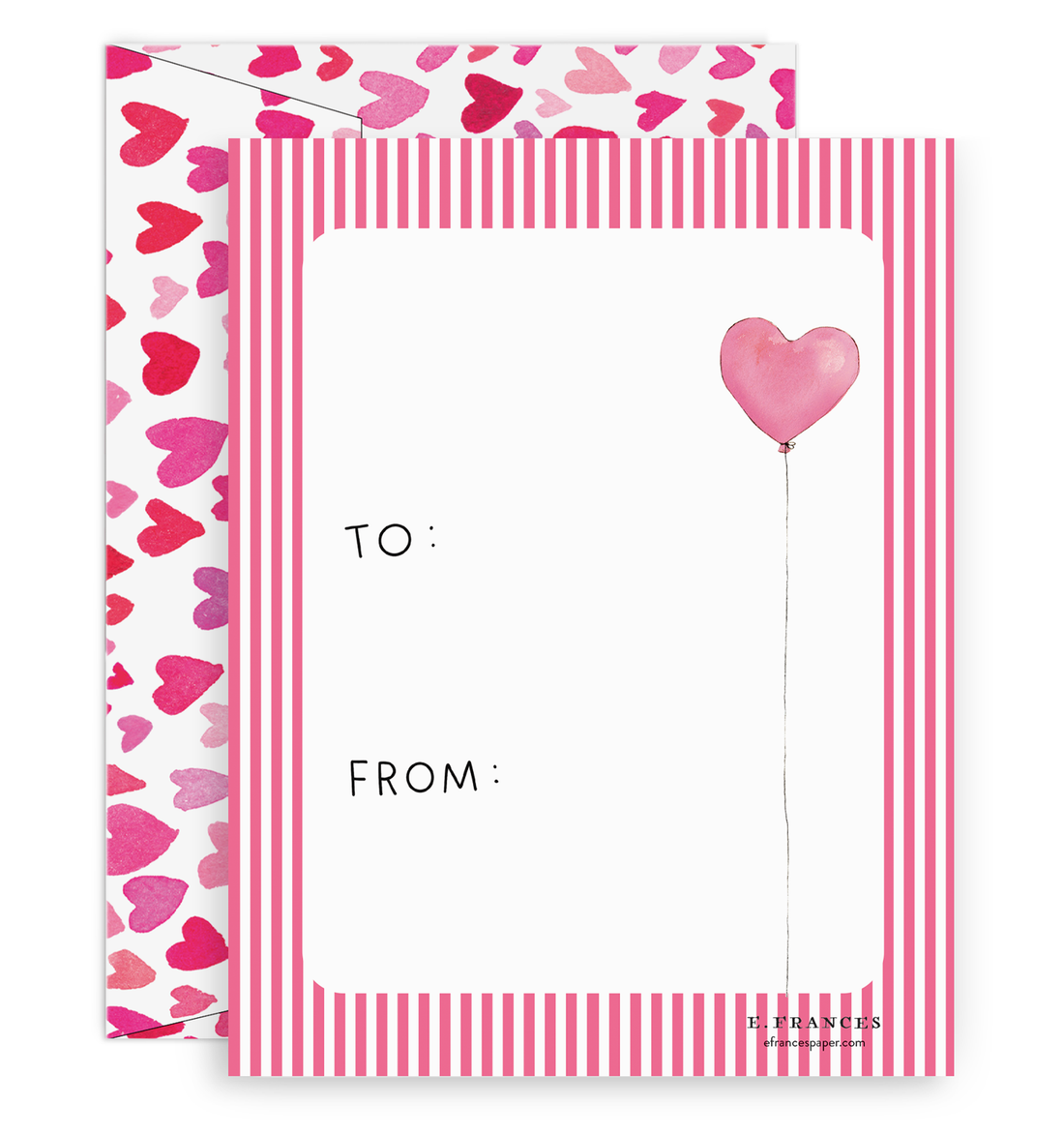 back of card with to and from on it and a pink heart bow