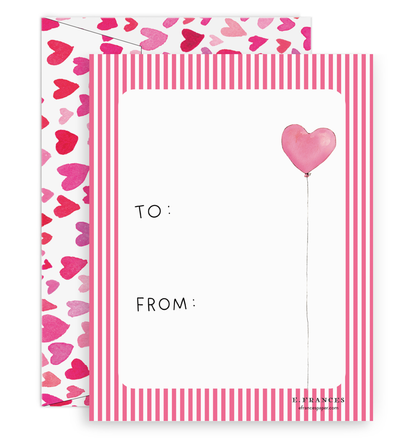 back of card with to and from on it and a pink heart bow