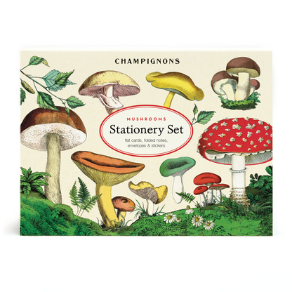 Cavallini Papers &amp; Co Mushroom Stationery Set featuring various types of mushrooms.
