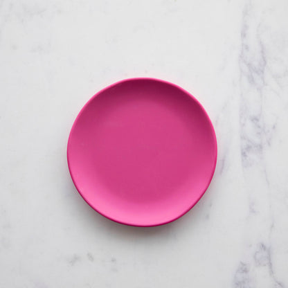 A 6&quot; glitter berry Rainbow Melamine Plate by Glitterville on a marble surface.