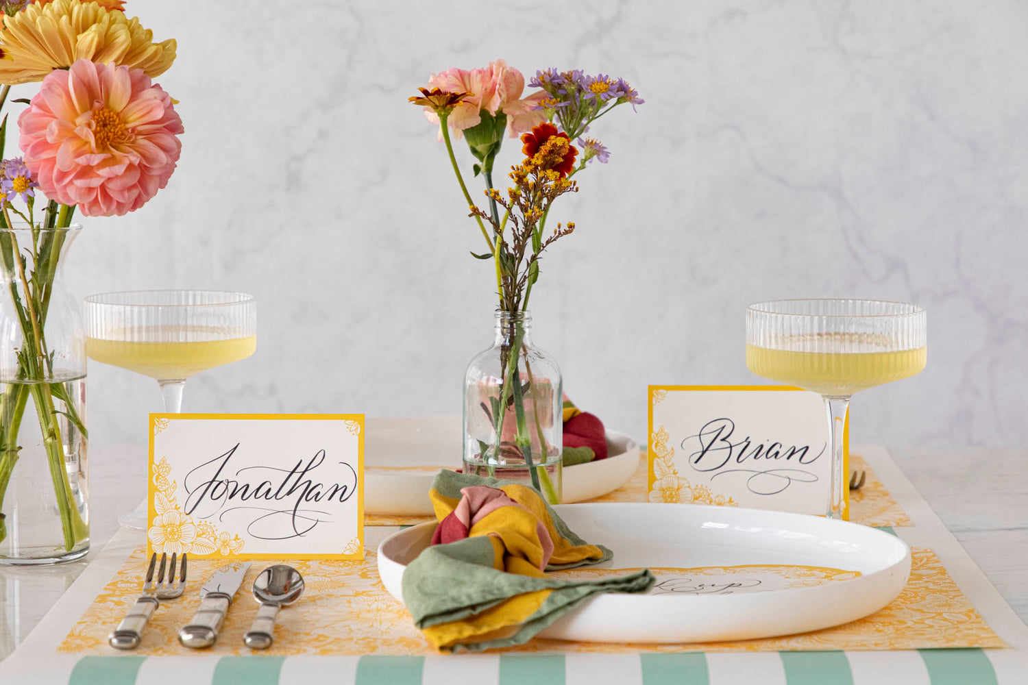 The Spring Bouquet Placemat under a vibrant springtime place setting.