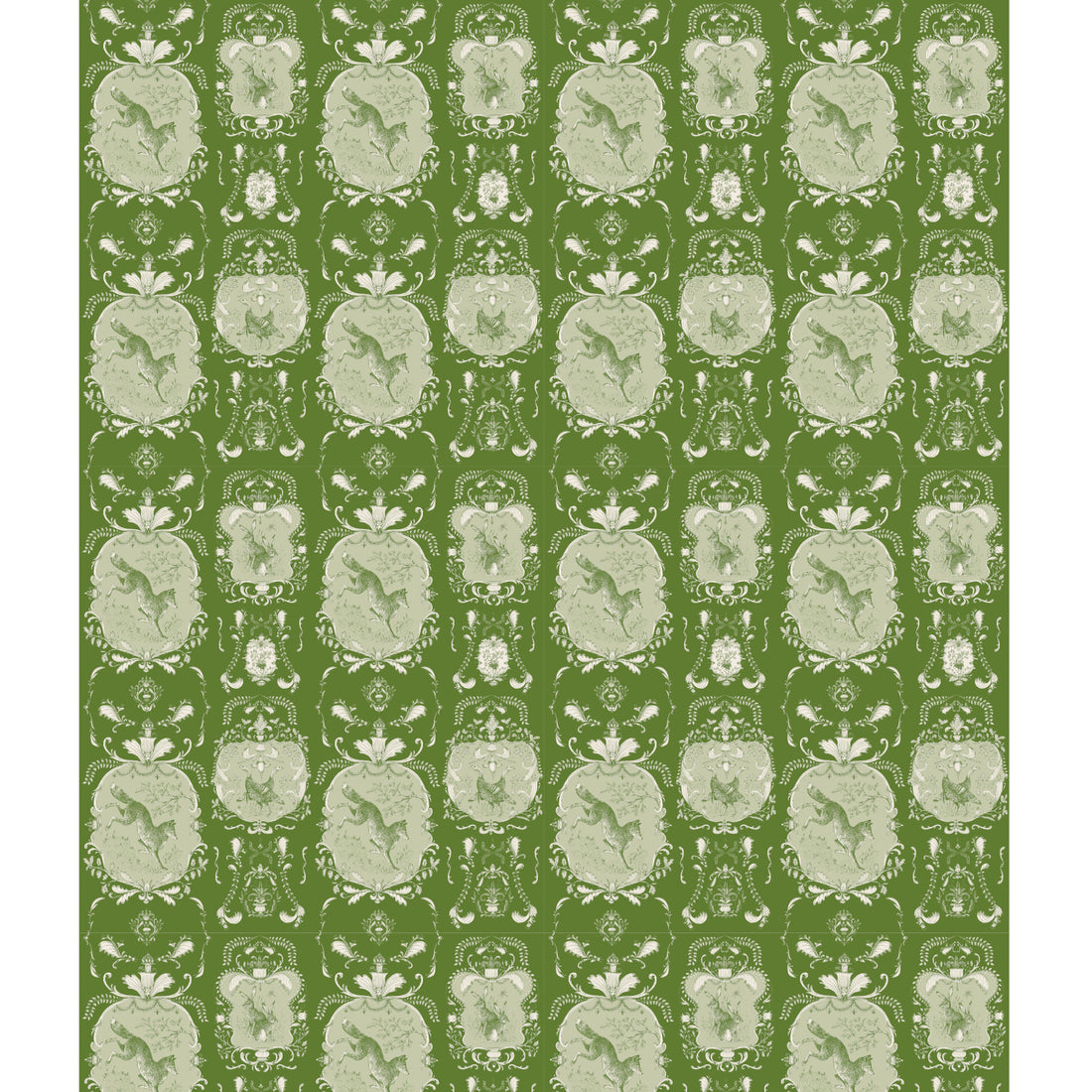 A Moss Fable Toile Wallpaper with birds on it, radiating elegance by Hester &amp; Cook.