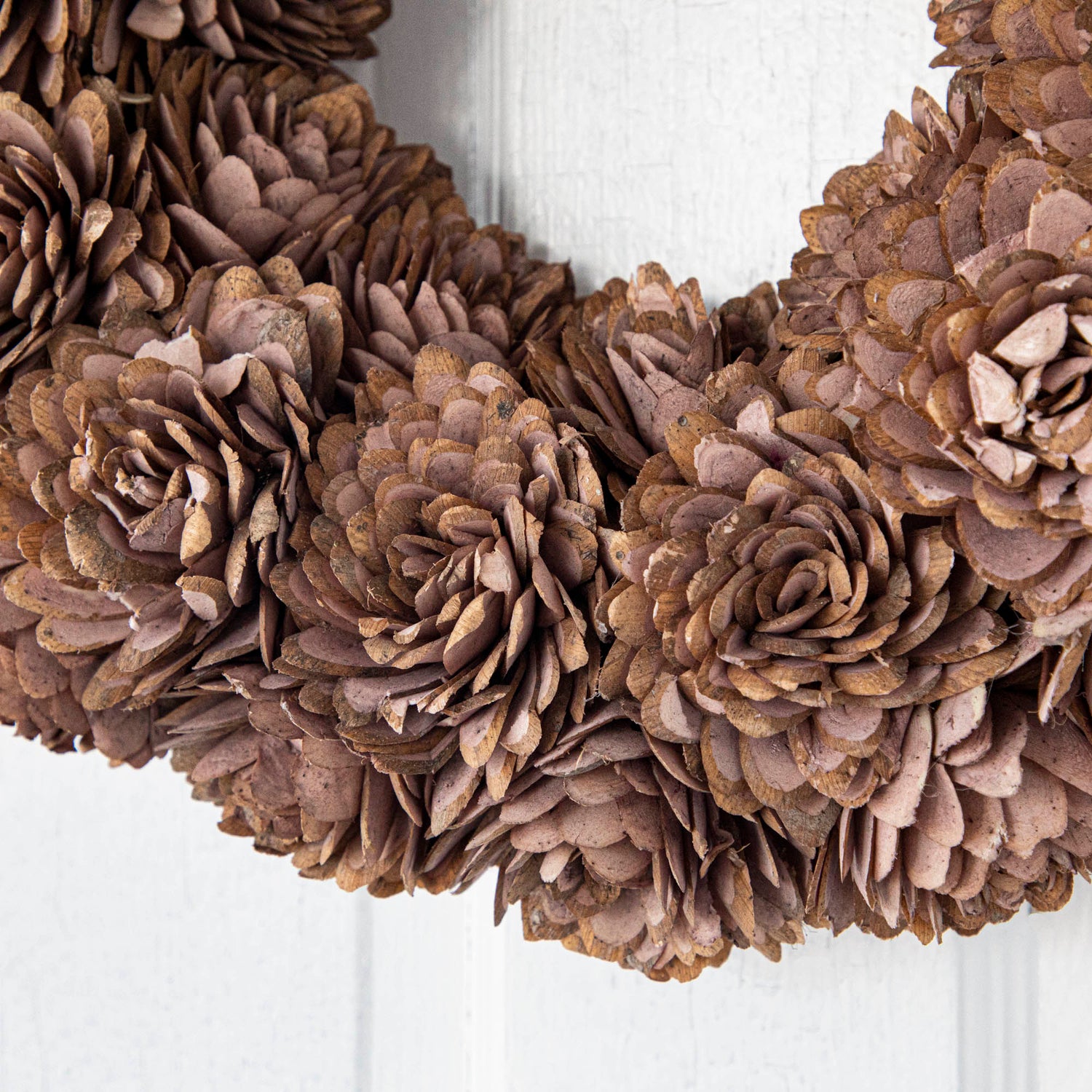 Close up of blush Shola Almond Flower Wreath