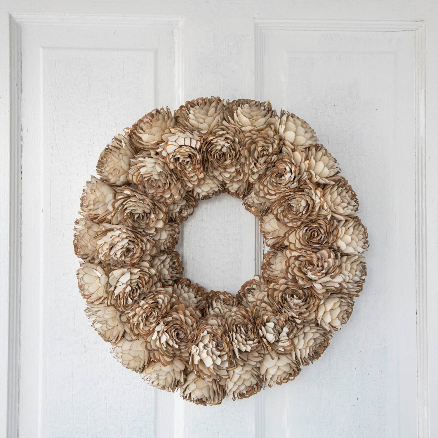 White Shola Almond Flower Wreath on door
